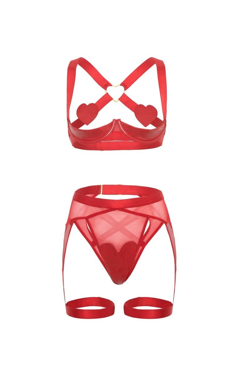 Červený open bra set Mimi heart