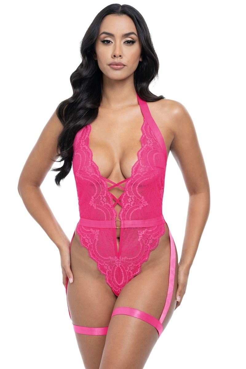 Fuchsiové body s podvazky Kahlia