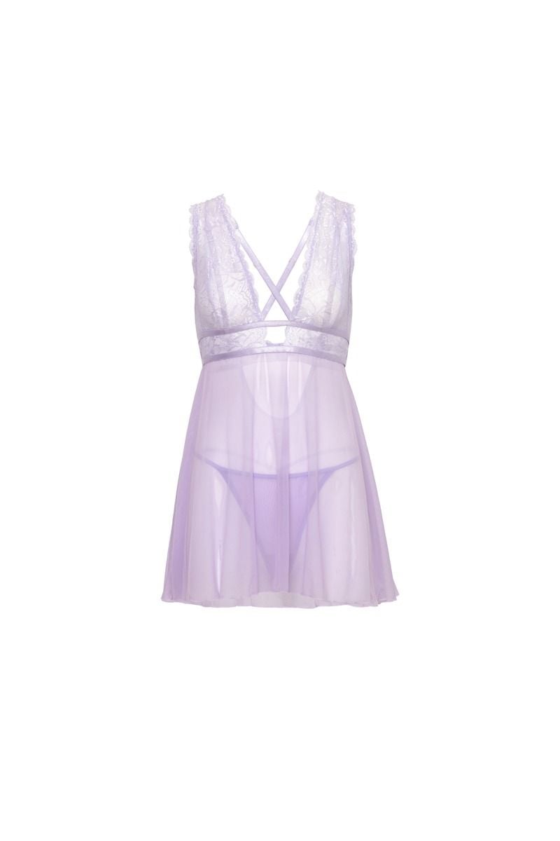 Světle fialová babydoll košilka s krajkou Stassi