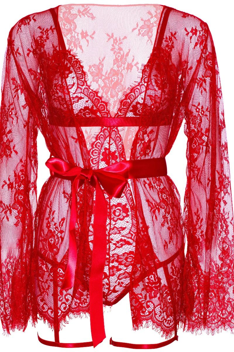 Červený sexy set župan + body 86123