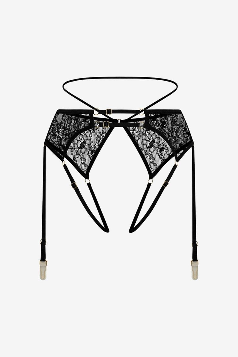 Černý podvazkový pás s krajkou Abigail