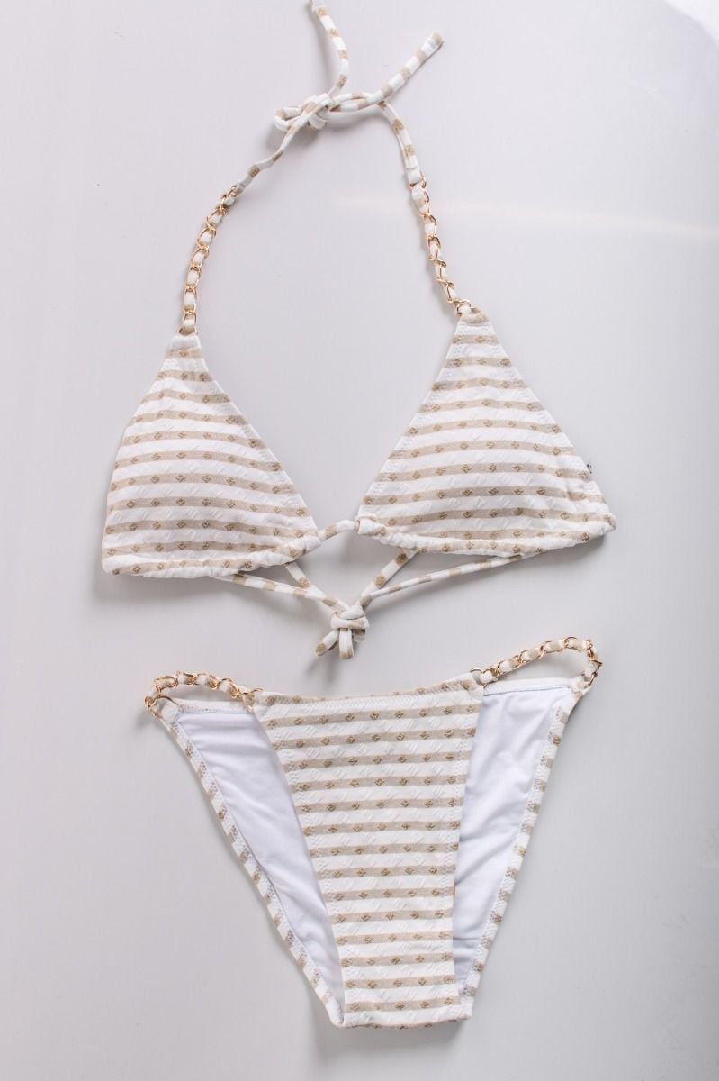Bílé vzorované nevyztužené trojúhelníkové bikiny Carmel