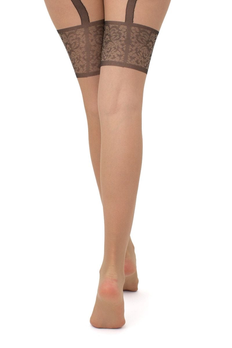 Béžové vzorované crotchless punčochy Intimo Noir 20DEN