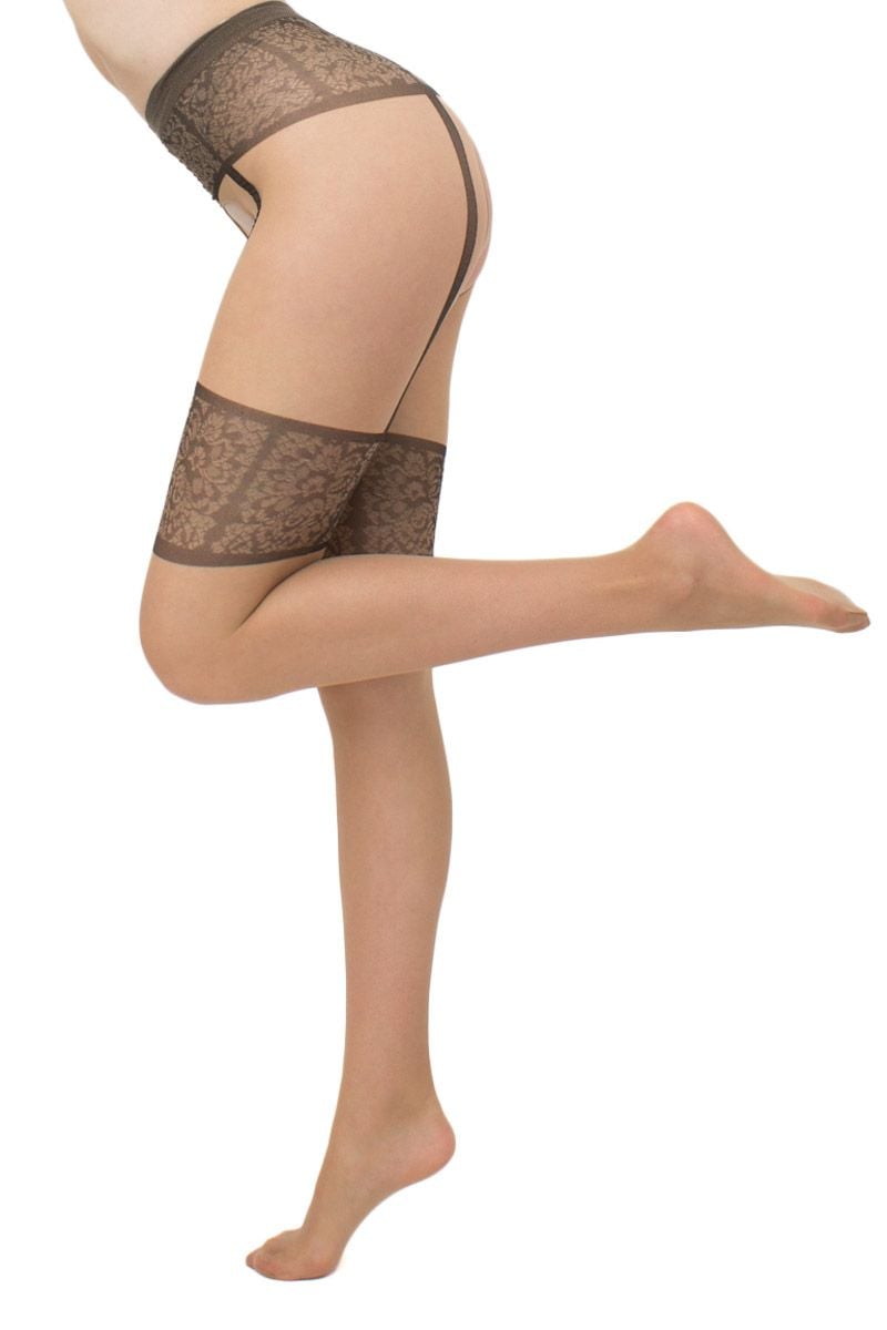Béžové vzorované crotchless punčochy Intimo Noir 20DEN