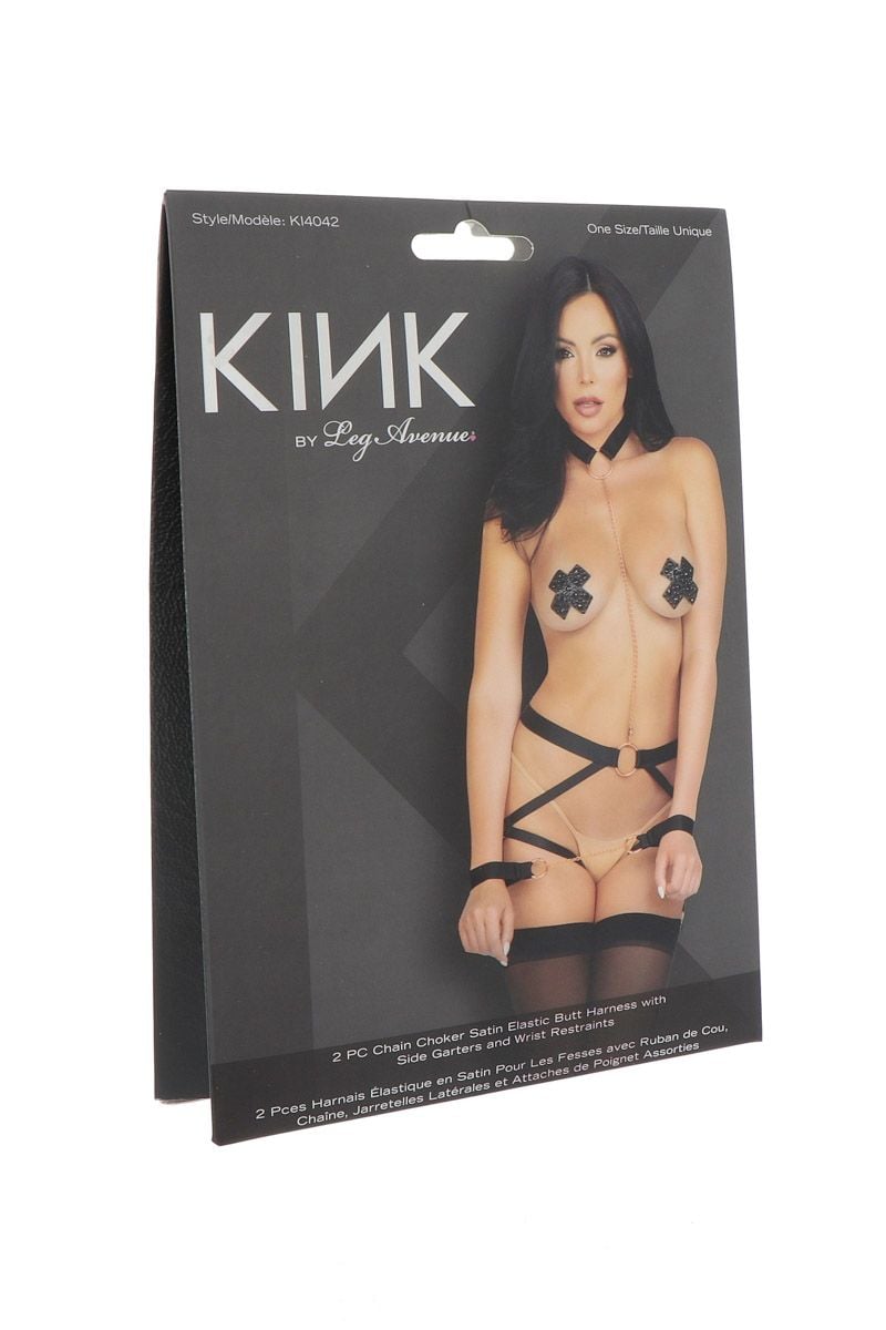 Černé body harness ramínka s řetízkem KI4042