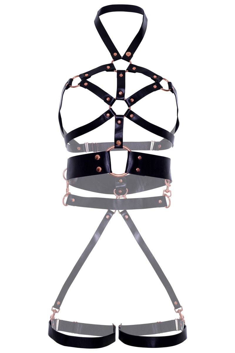 Černé harness body z eko kůže KI4046