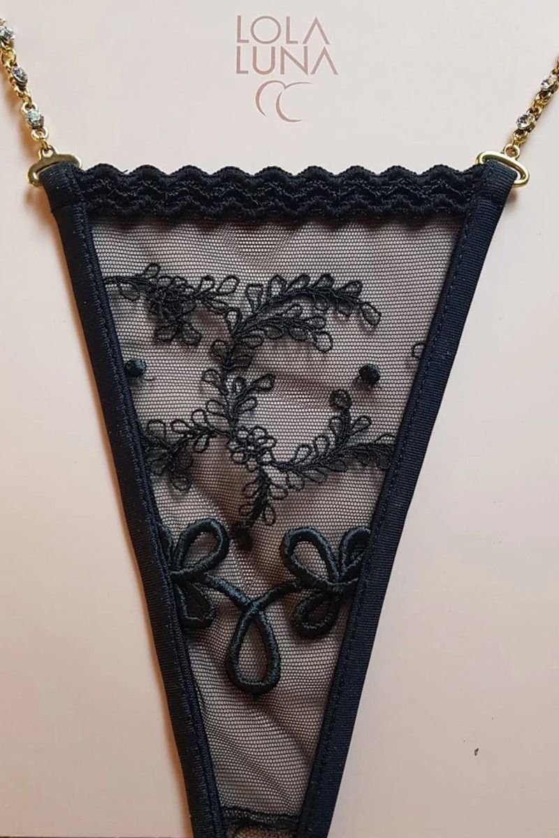 Černá tanga s krajkou Lena