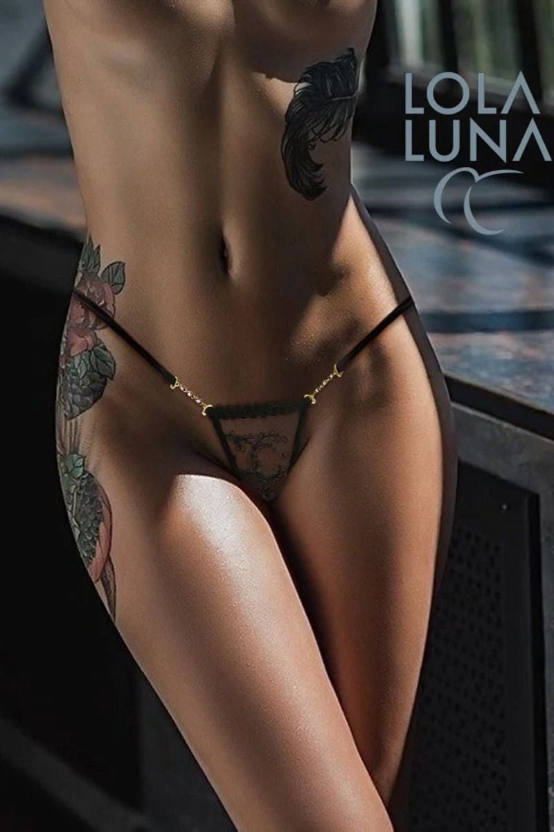 Černá tanga s krajkou Lena
