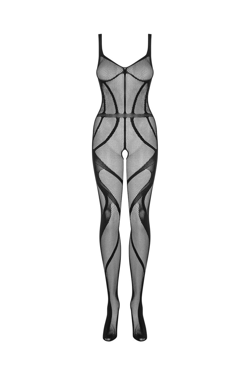 Černé síťované crotchless bodystockings G336