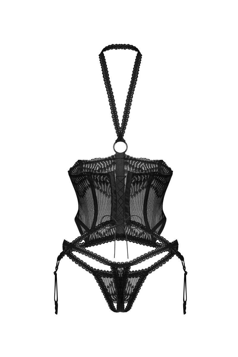 Černý open-bra korzet s crotchless kalhotkami Alliane