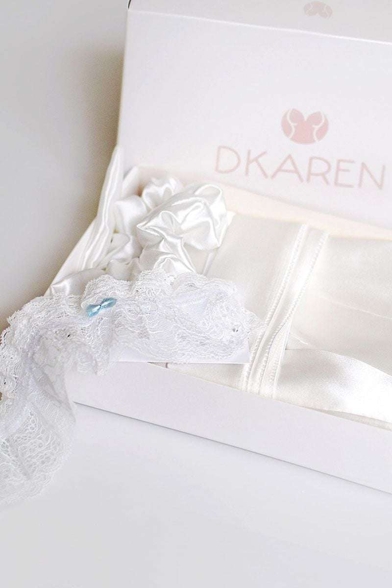 Svatební smetanový set župan + podvazek + gumička Gina Wedding